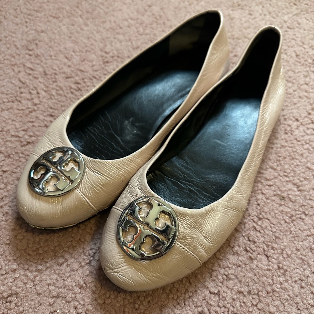 Tory Burch Chelsea Cap-toe Leather Ballet Flat In Pink Size 8.5 Damage